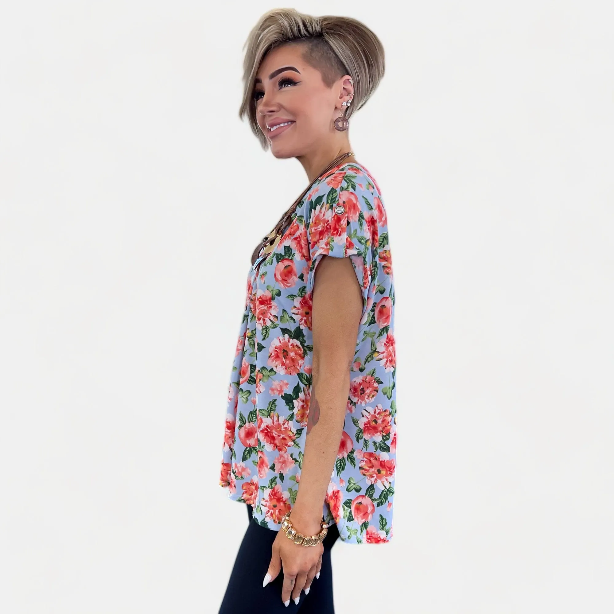 Blue Multi Floral Lizzy Short Sleeve Top sold by ZZs product image thumbnail 4