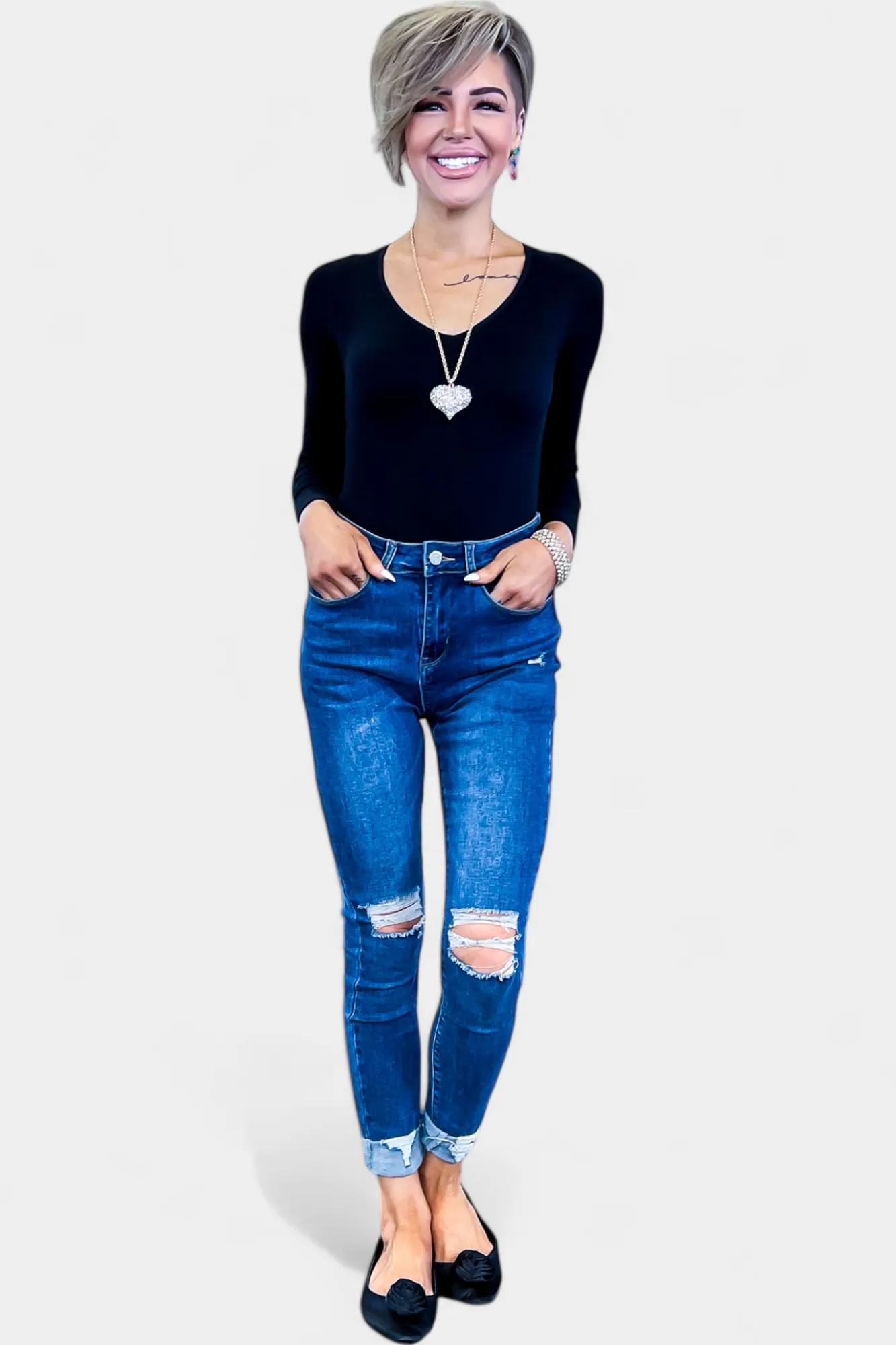 Black V Neck Ribbed Long Sleeve Bodysuit sold by ZZs product image thumbnail 3