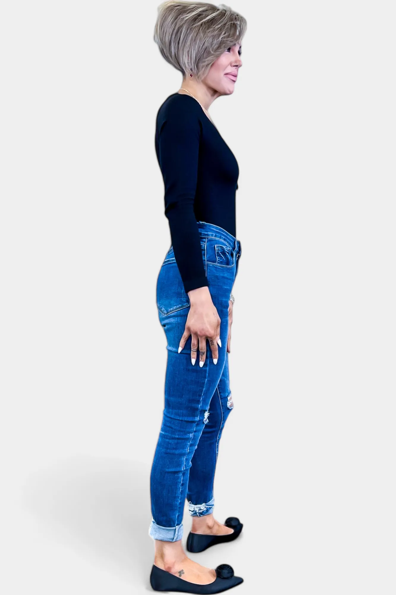 Black V Neck Ribbed Long Sleeve Bodysuit sold by ZZs product image thumbnail 5