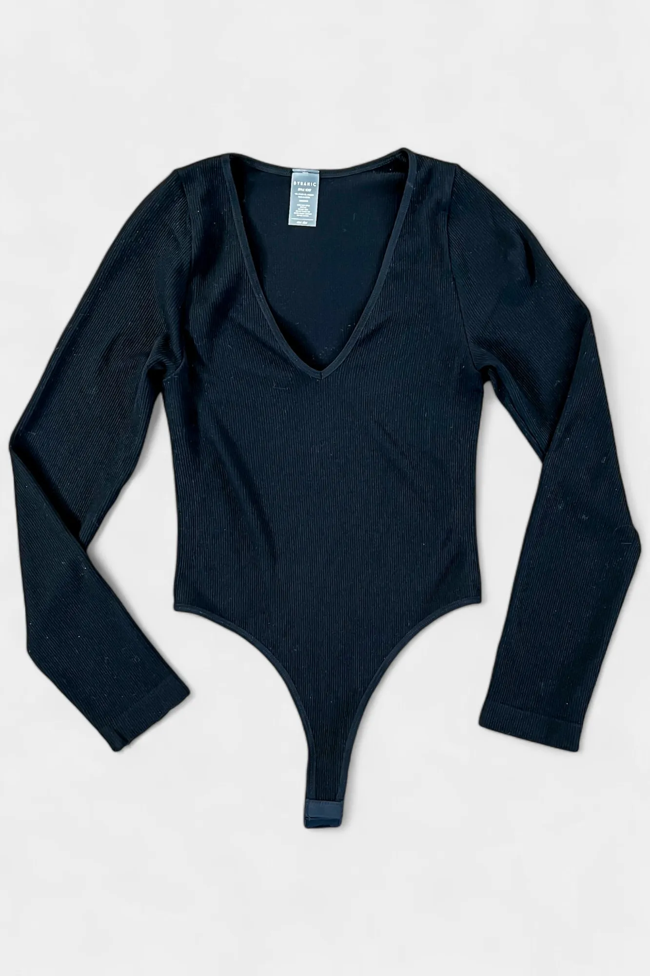 Black V Neck Ribbed Long Sleeve Bodysuit sold by ZZs
