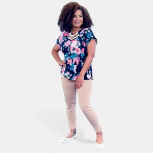 Navy Multi Floral Lizzy Short Sleeve Top sold by ZZs