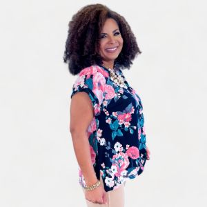 Navy Multi Floral Lizzy Short Sleeve Top sold by ZZs