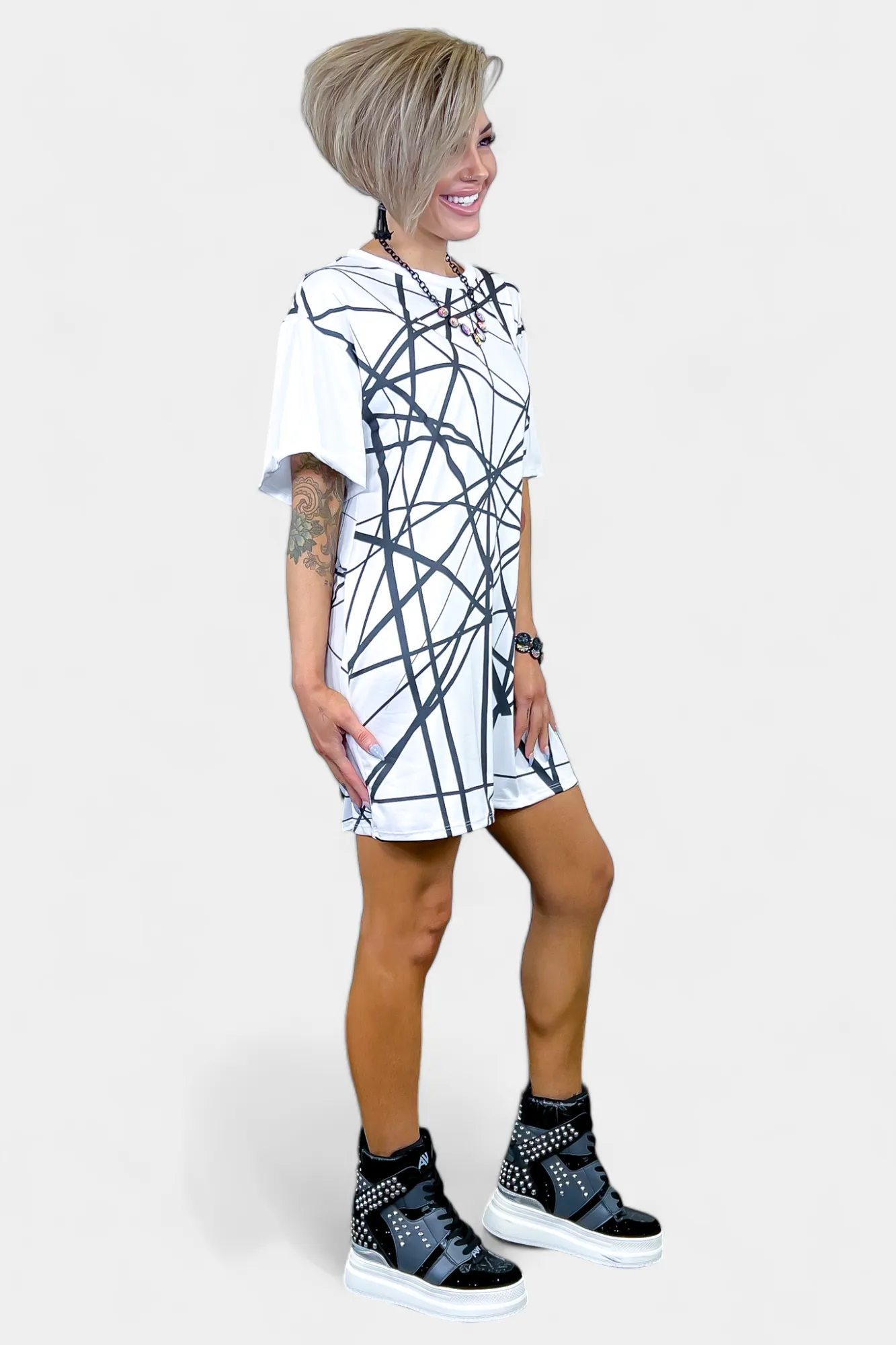 White Abstract Jersey Dress sold by ZZs product image thumbnail 5