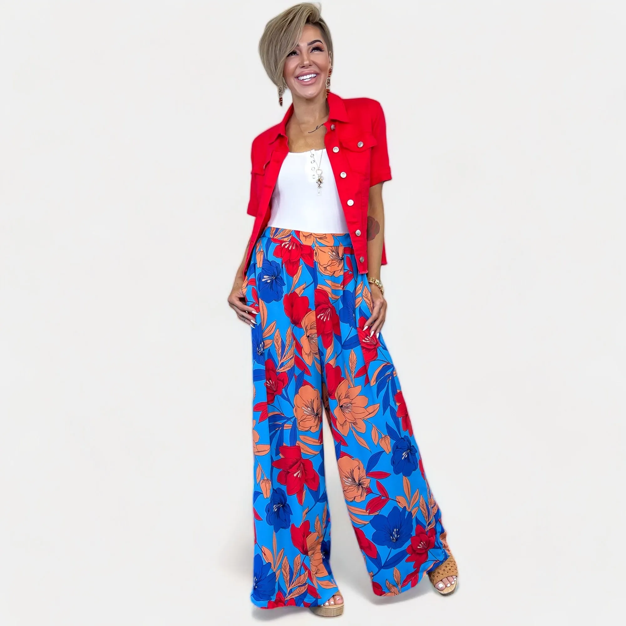 Blue Floral Wide Leg Pants sold by ZZs product image thumbnail 5