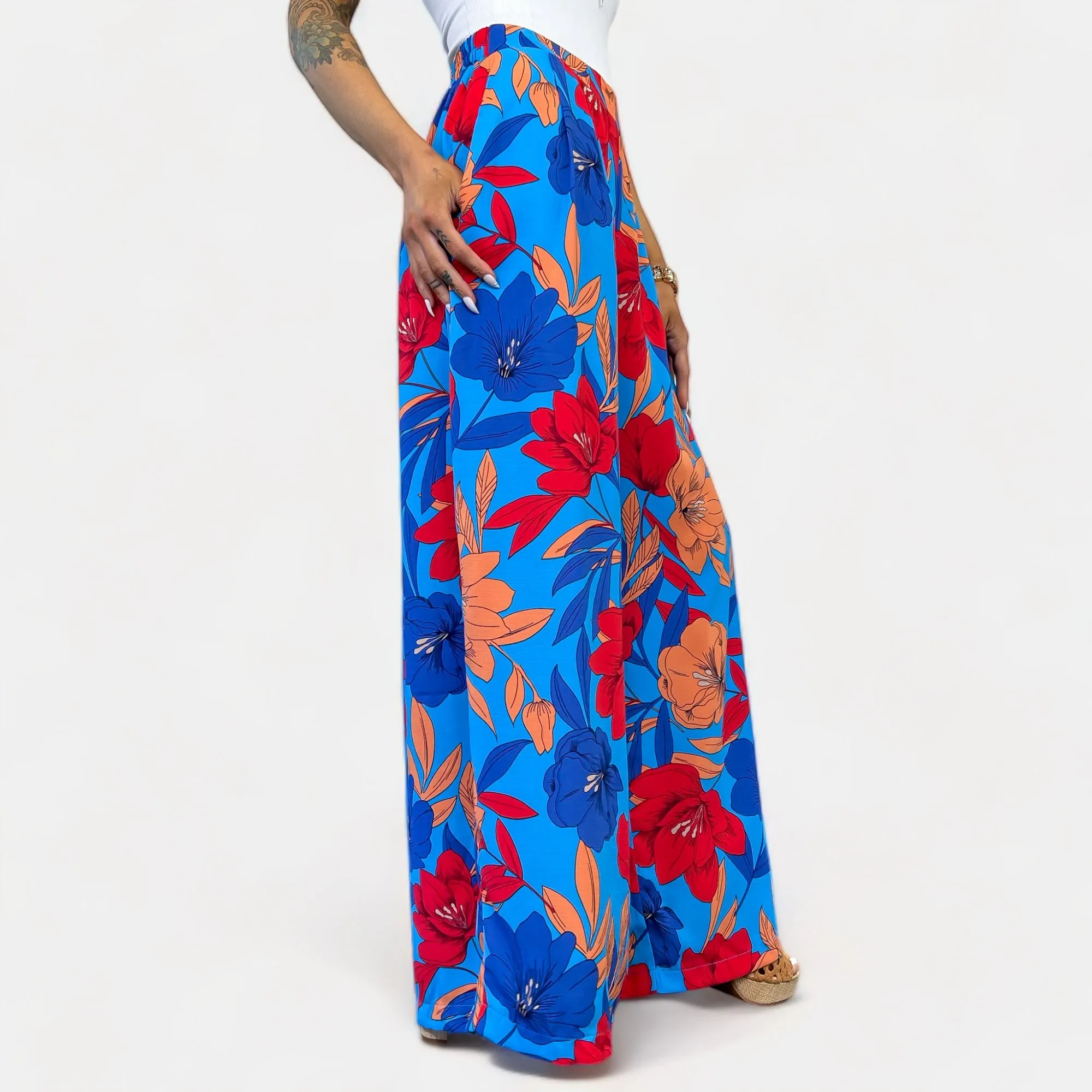 Blue Floral Wide Leg Pants sold by ZZs product image thumbnail 4