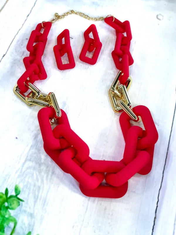 Rectangle Link Necklace | Red sold by ZZs