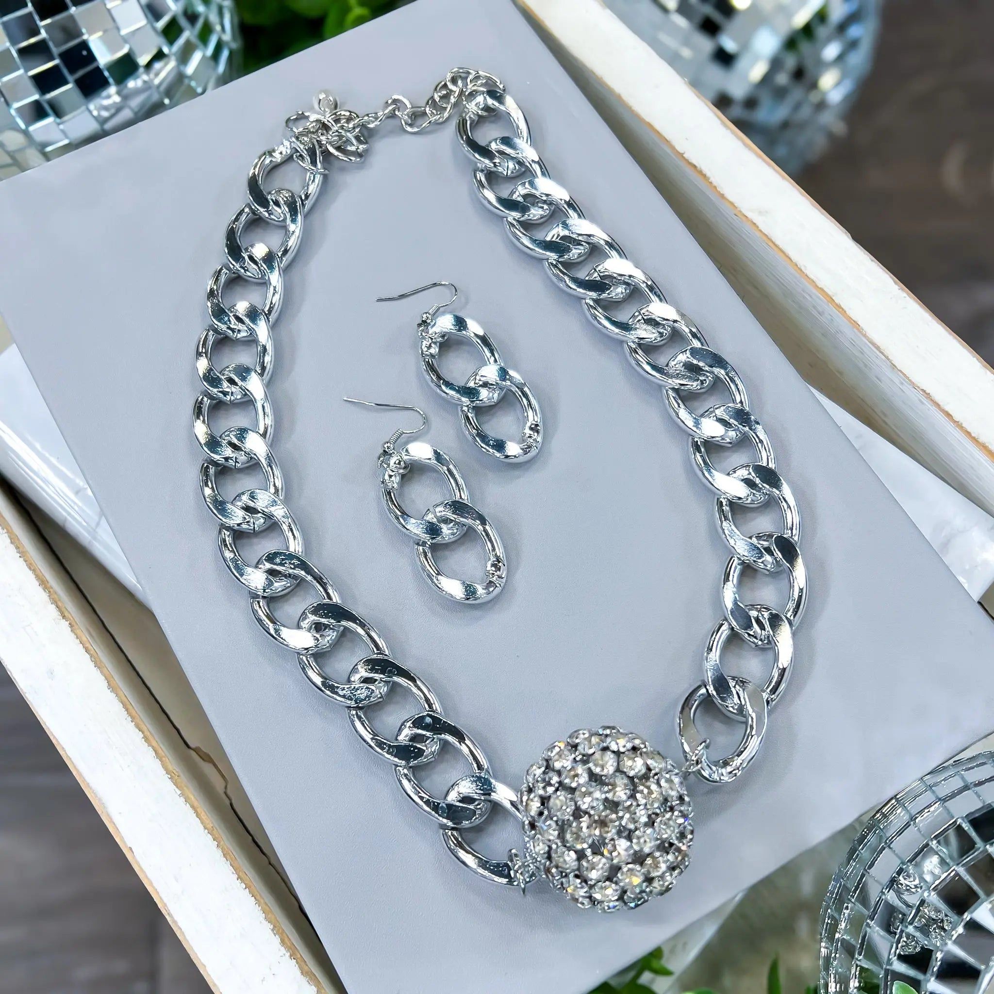 Rhinestone Chunky Necklace | Silver sold by ZZs