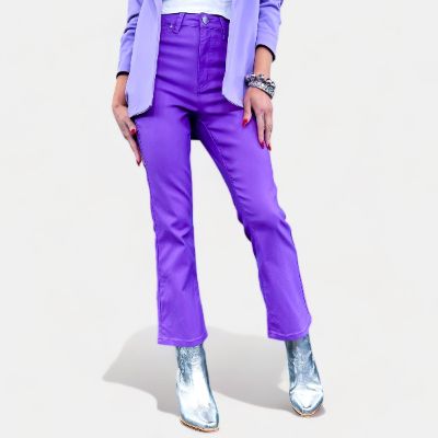 Purple Hyperstretch Cropped Flare Pants sold by ZZs