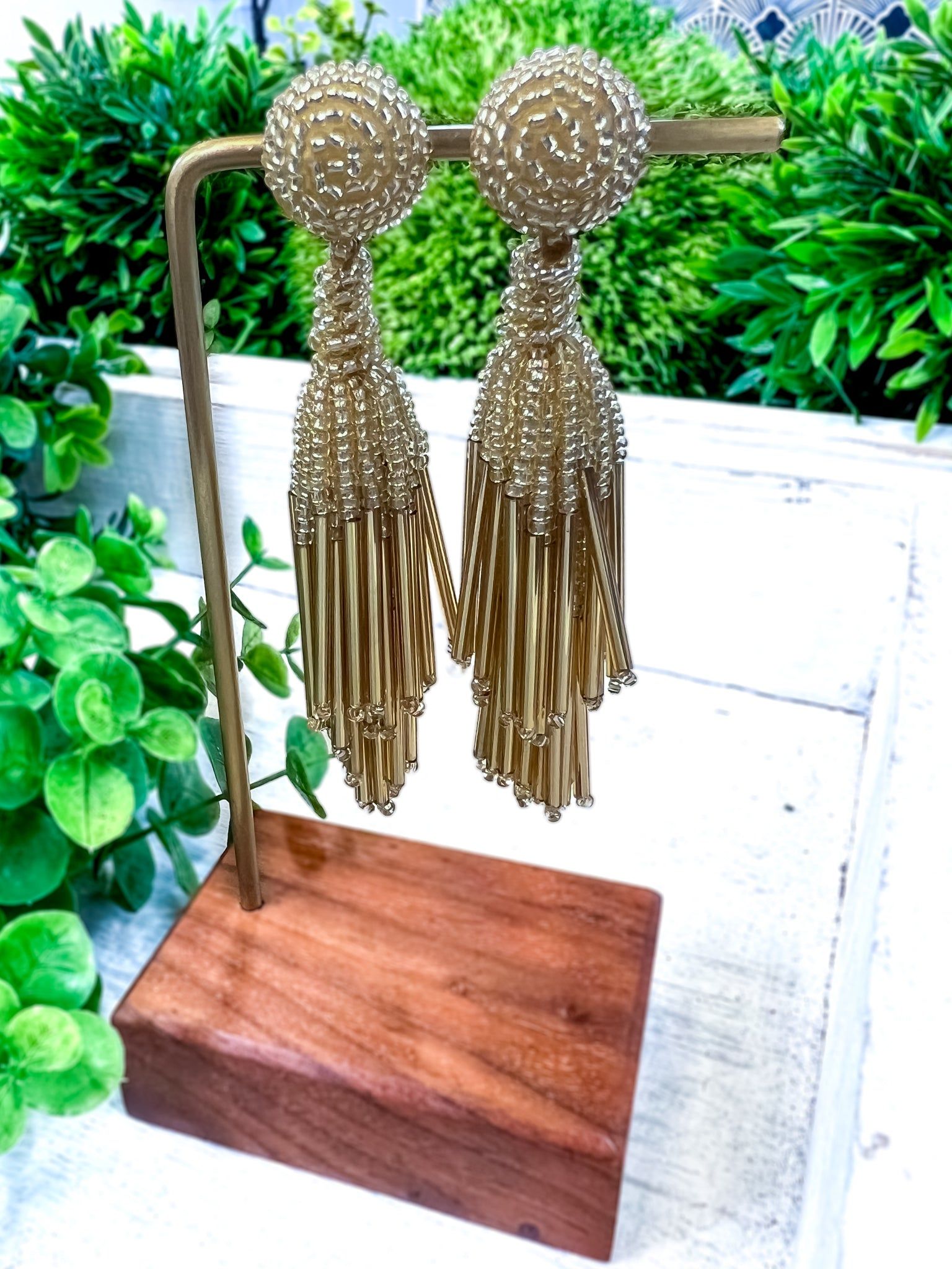 Gold Beaded Tassel Earrings sold by ZZs product image thumbnail 3