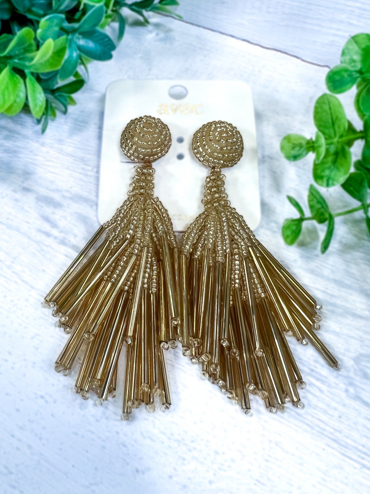 Gold Beaded Tassel Earrings sold by ZZs