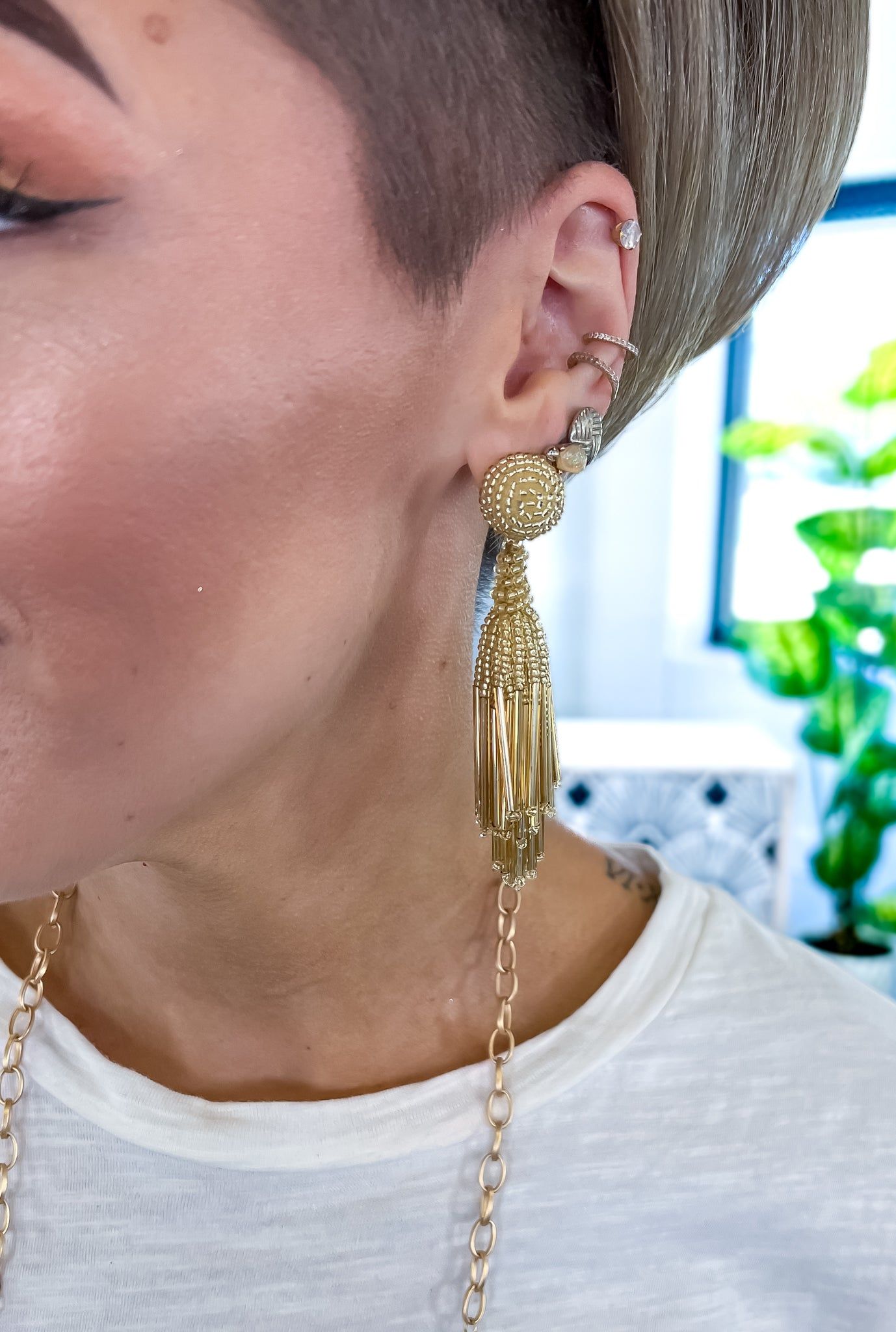 Gold Beaded Tassel Earrings sold by ZZs product image thumbnail 4
