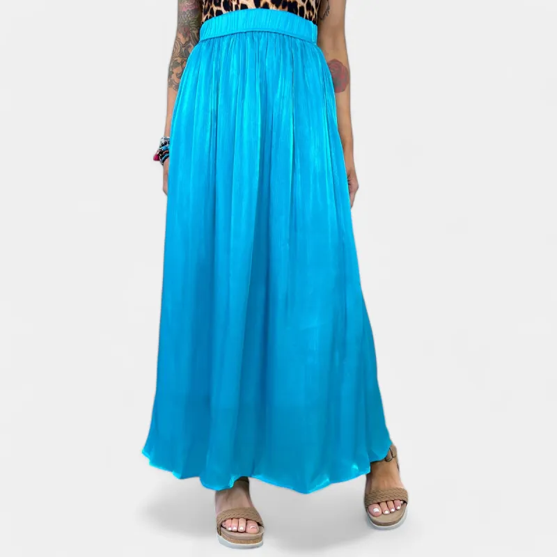 Blue Silk Pleated Maxi Skirt sold by ZZs