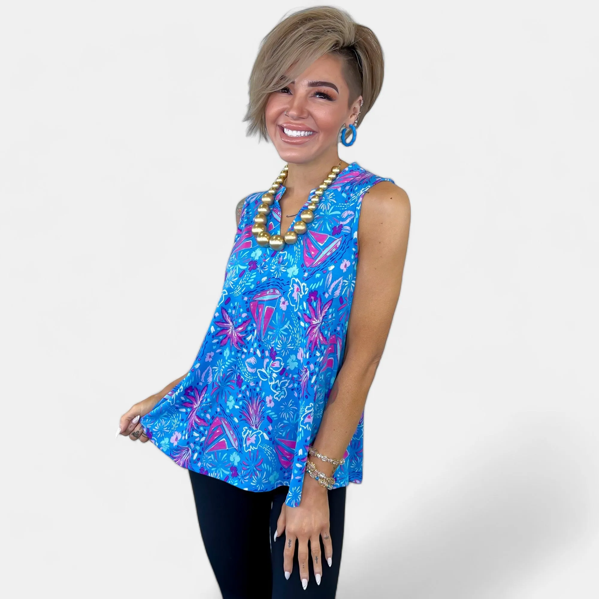 Blue Multi Abstract Lizzy Tank Top sold by ZZs