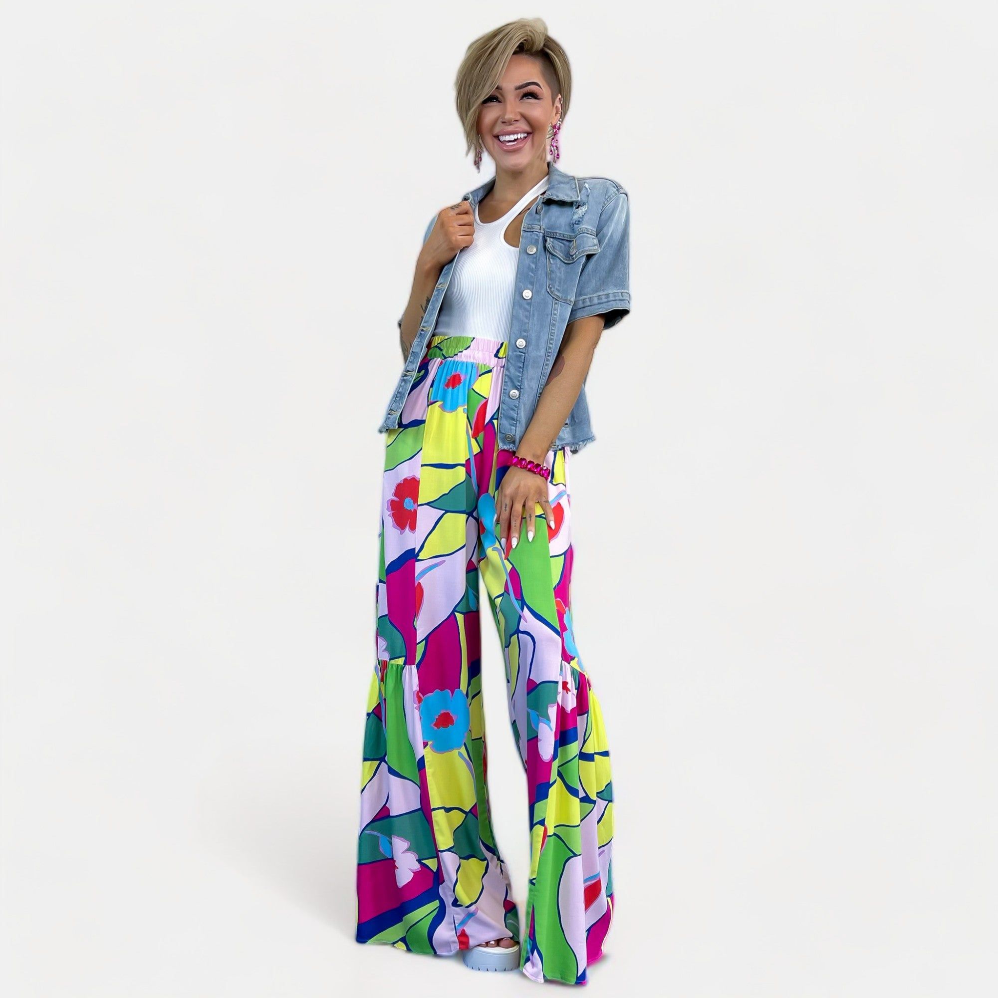 Magenta & Lime Abstract Wide Leg Pants sold by ZZs product image thumbnail 3