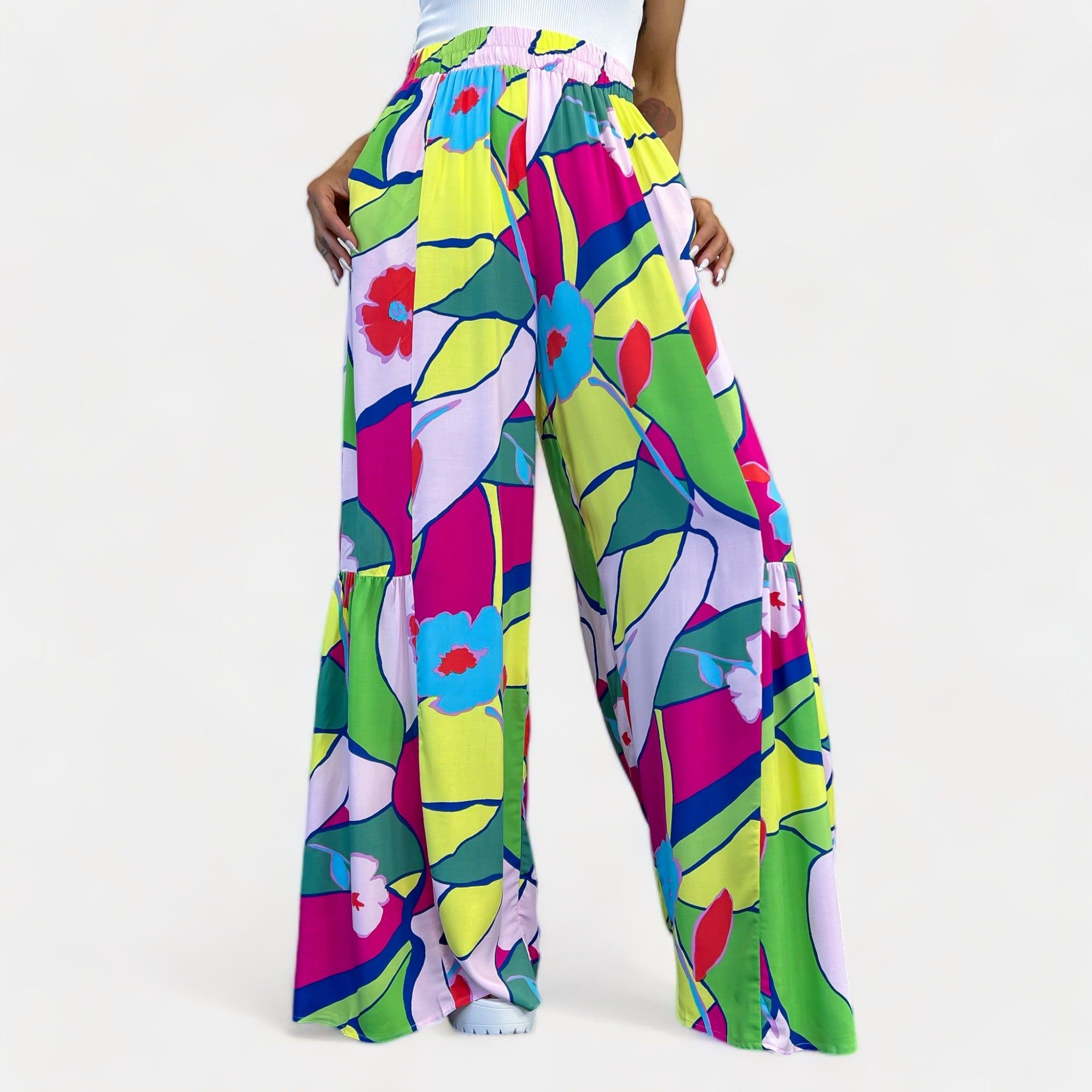 Magenta & Lime Abstract Wide Leg Pants sold by ZZs product image thumbnail 4
