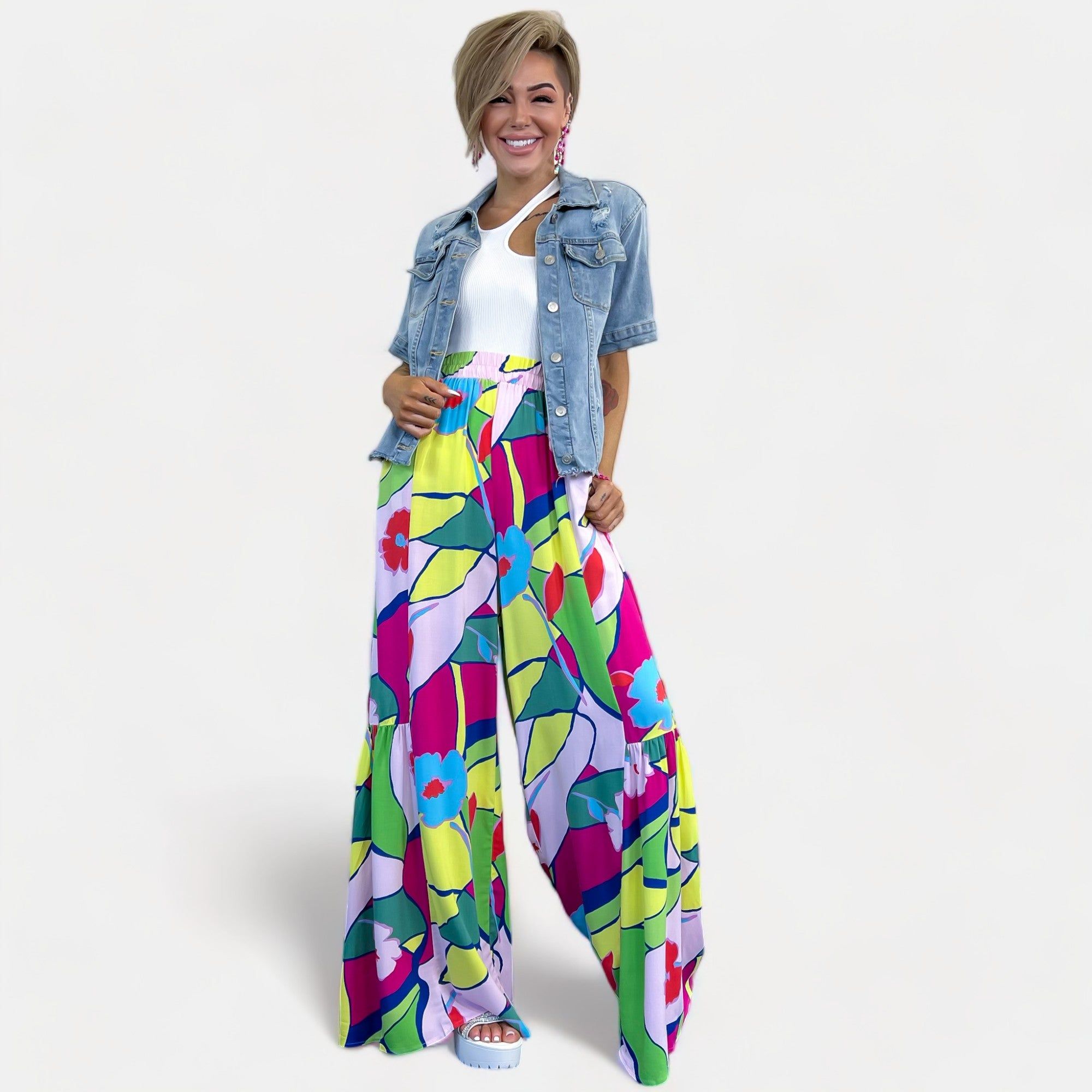 Magenta & Lime Abstract Wide Leg Pants sold by ZZs product image thumbnail 5