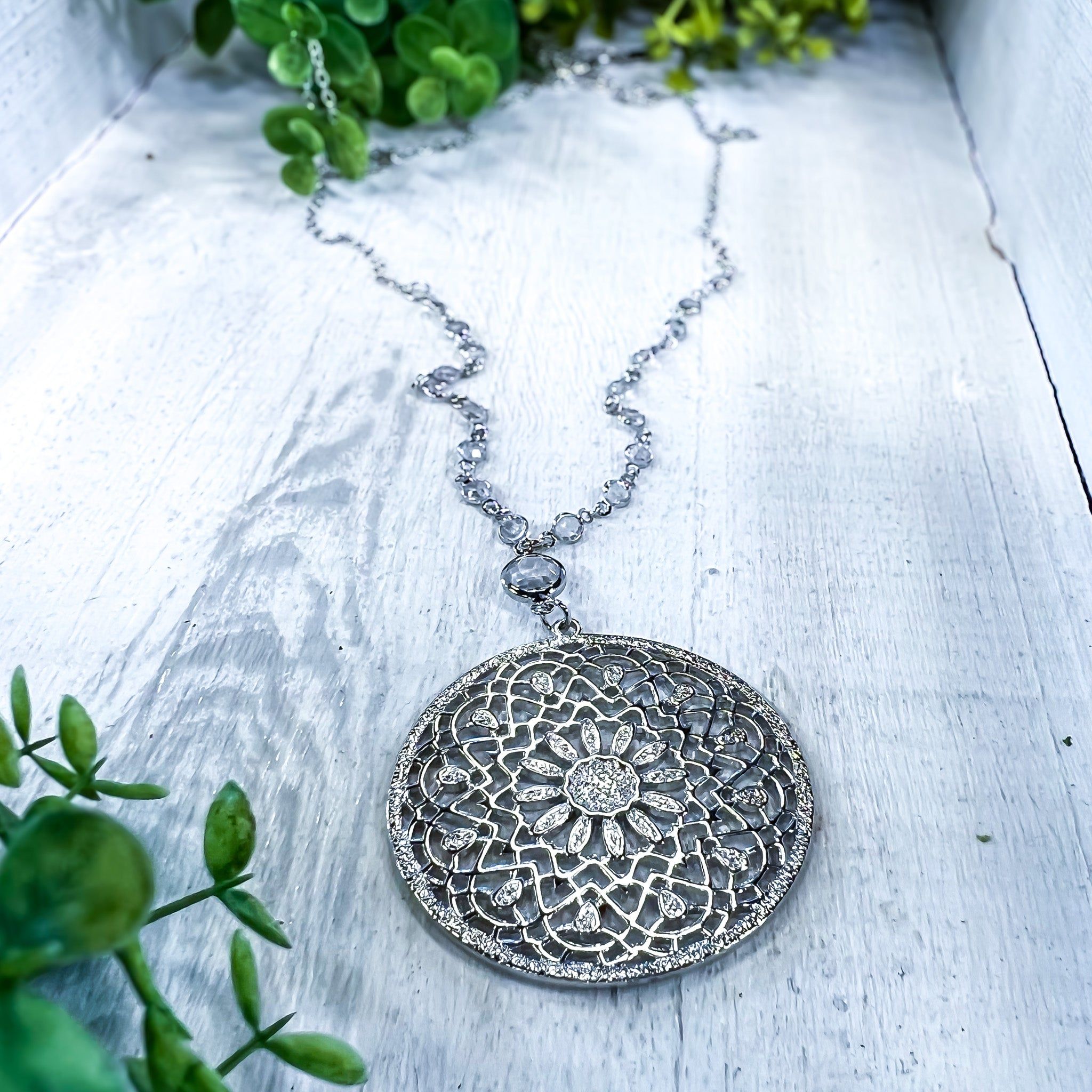 Silver Flower Medallion Necklace sold by ZZs