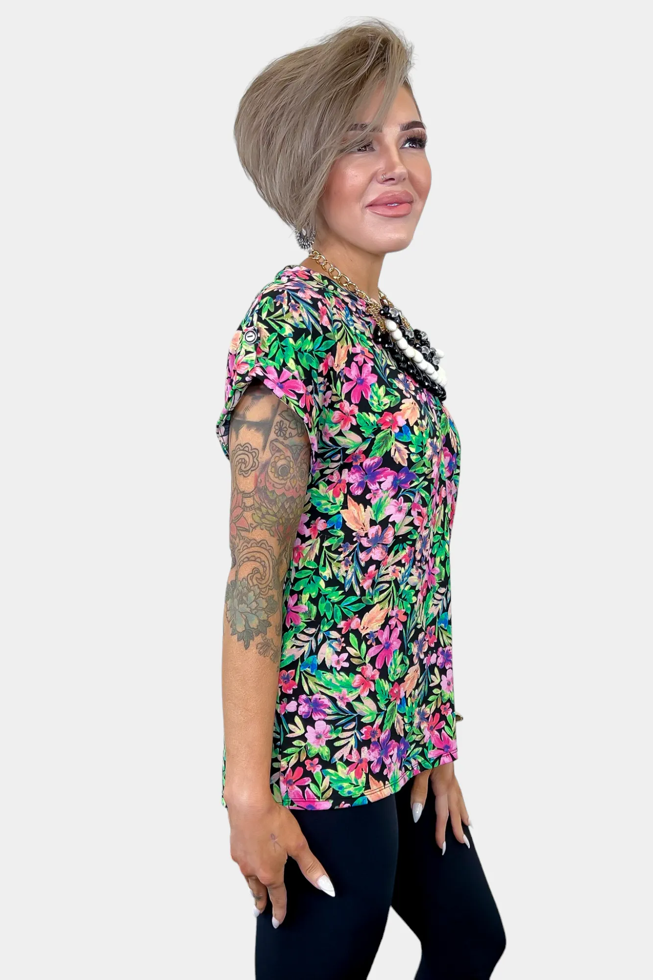 Black Multi Blossom Lizzy Short Sleeve Top sold by ZZs product image thumbnail 4