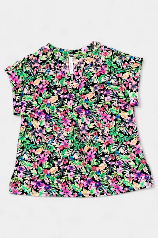 Black Multi Blossom Lizzy Short Sleeve Top sold by ZZs