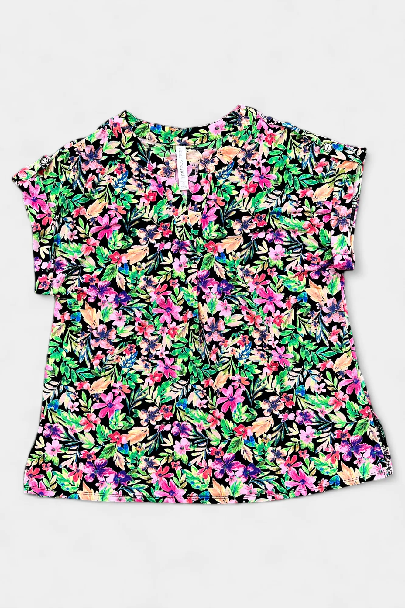 Black Multi Blossom Lizzy Short Sleeve Top sold by ZZs