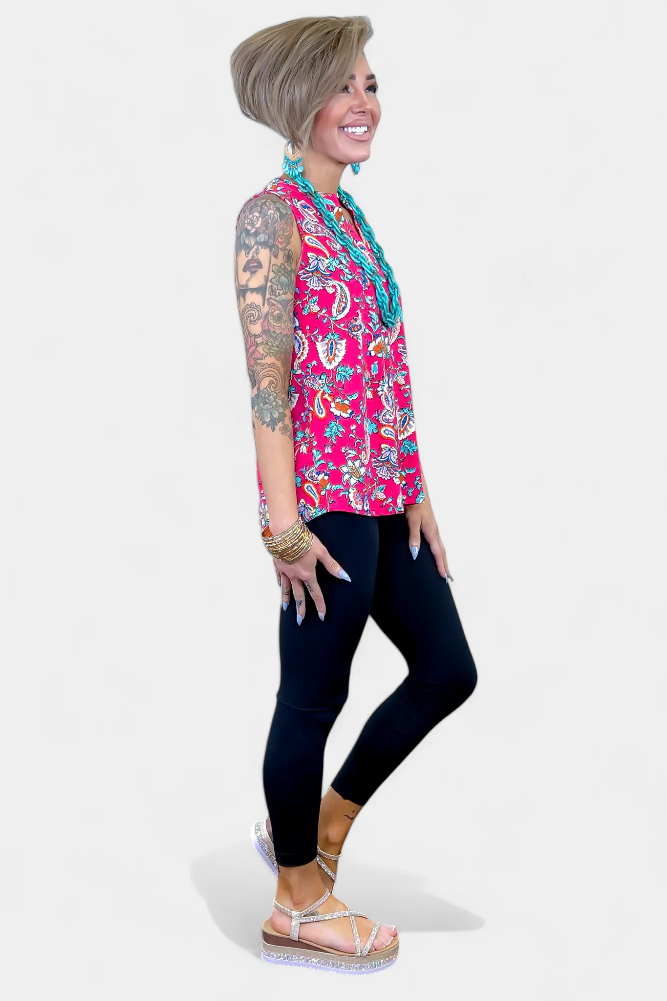 Coral Multi Paisley Lizzy Tank Top sold by ZZs product image thumbnail 4