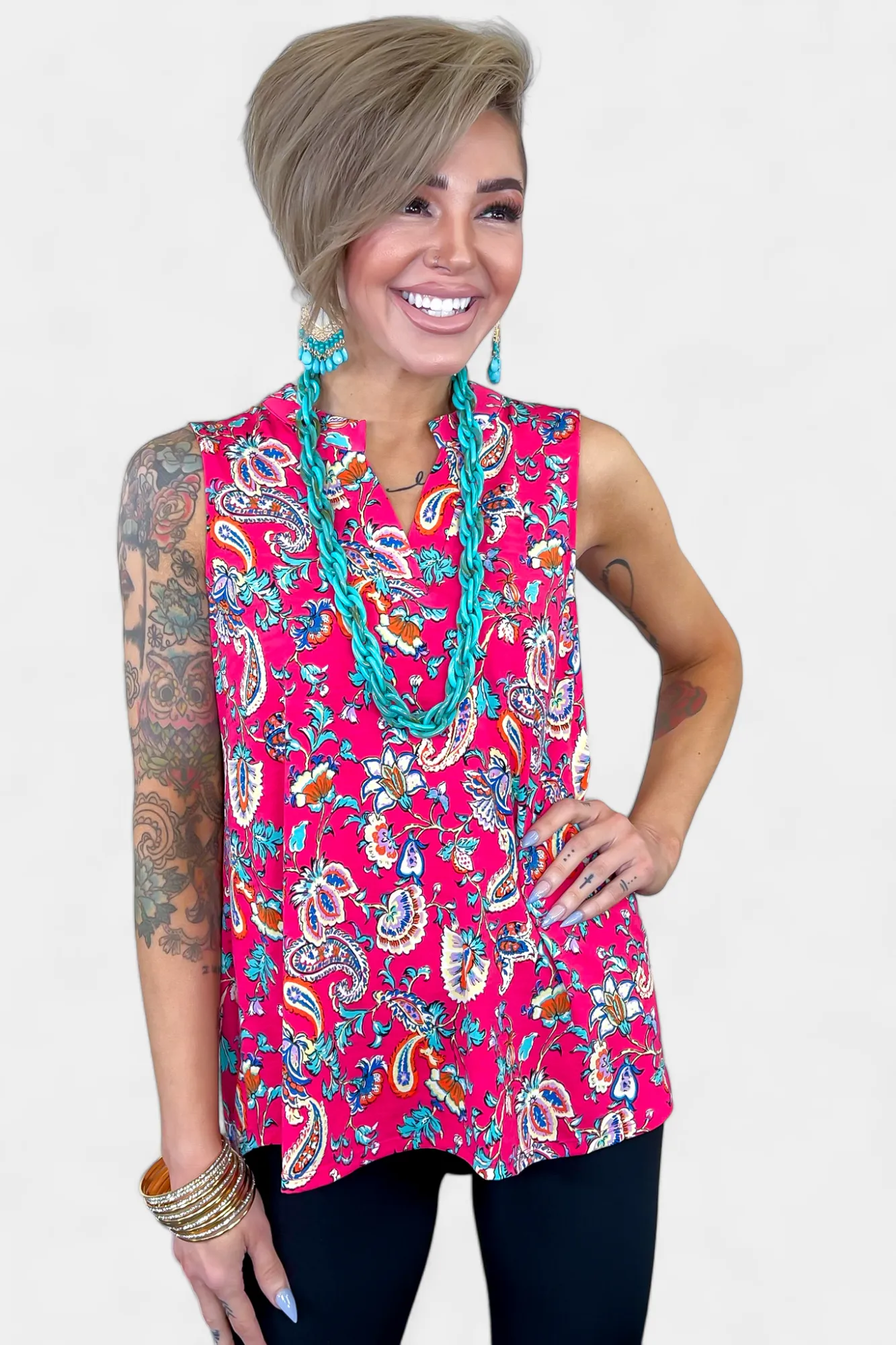 Coral Multi Paisley Lizzy Tank Top sold by ZZs