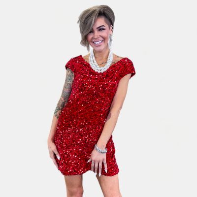 Red Off Shoulder Sequin Dress [NO RETURNS] sold by ZZs