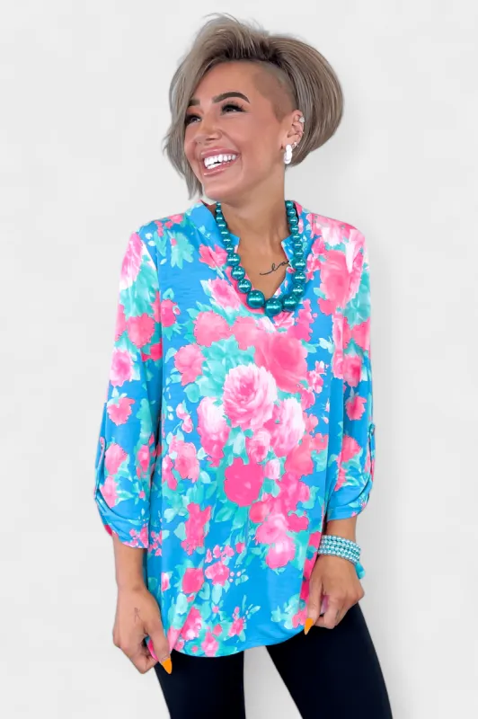 Blue Floral Abstract Lizzy Top sold by ZZs