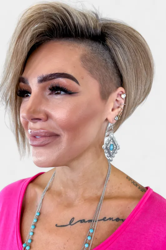 Silver Turquoise Stone Diamond Dangle Earrings sold by ZZs