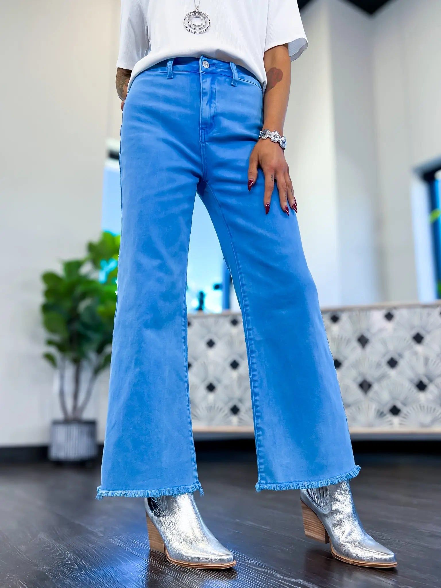 Blue Acid Wash Frayed Wide Jeans sold by ZZs product image thumbnail 2