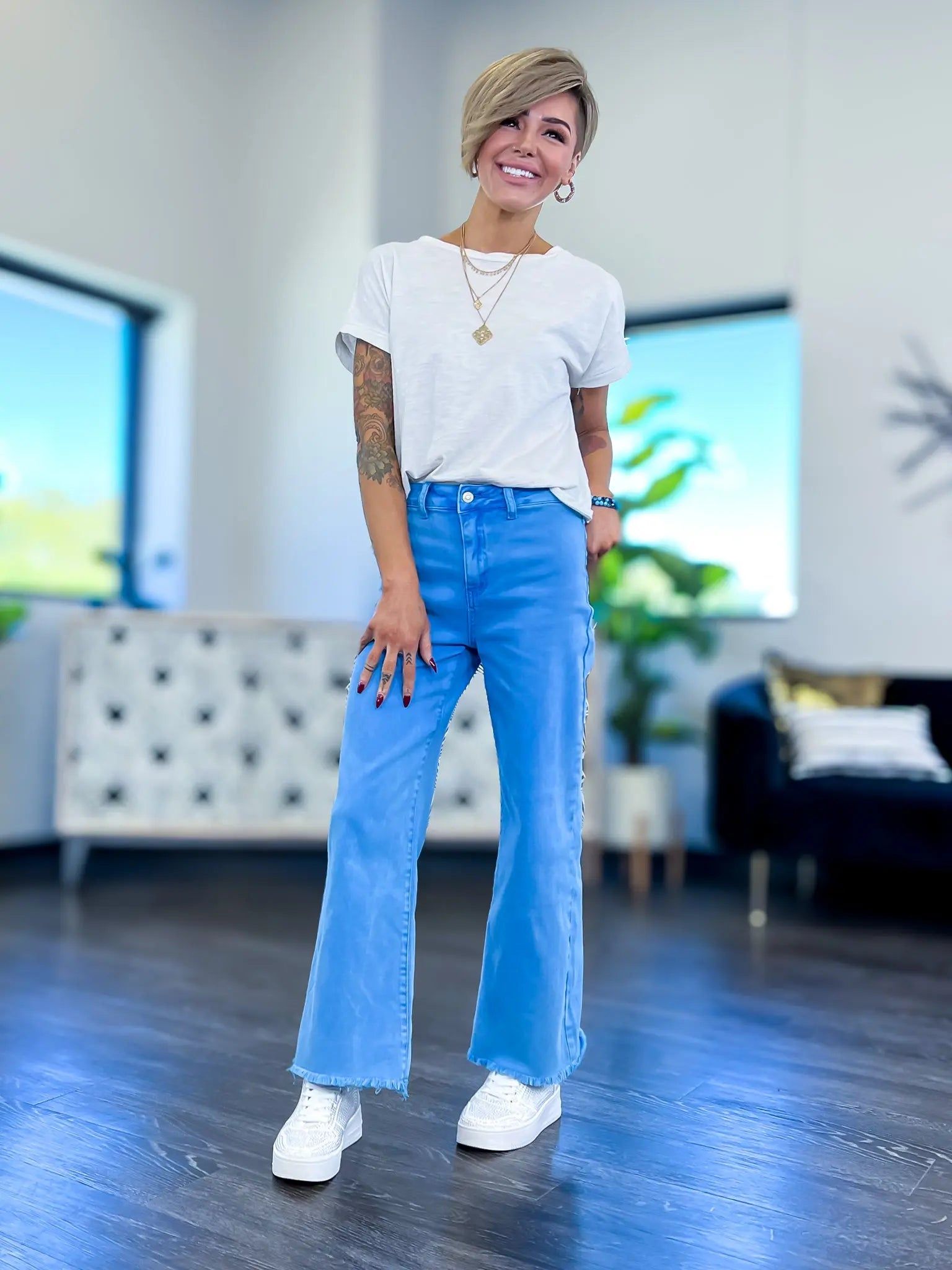 Blue Acid Wash Frayed Wide Jeans sold by ZZs product image thumbnail 5