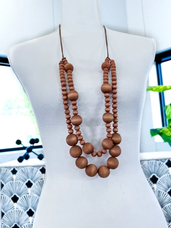Layered Wood Bead Necklace | Brown sold by ZZs