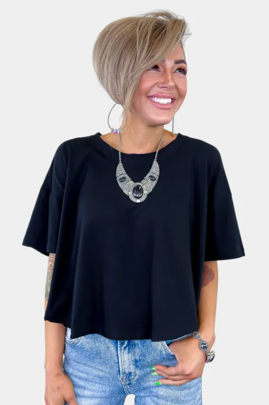 Black Oversized Short Sleeve Top sold by ZZs