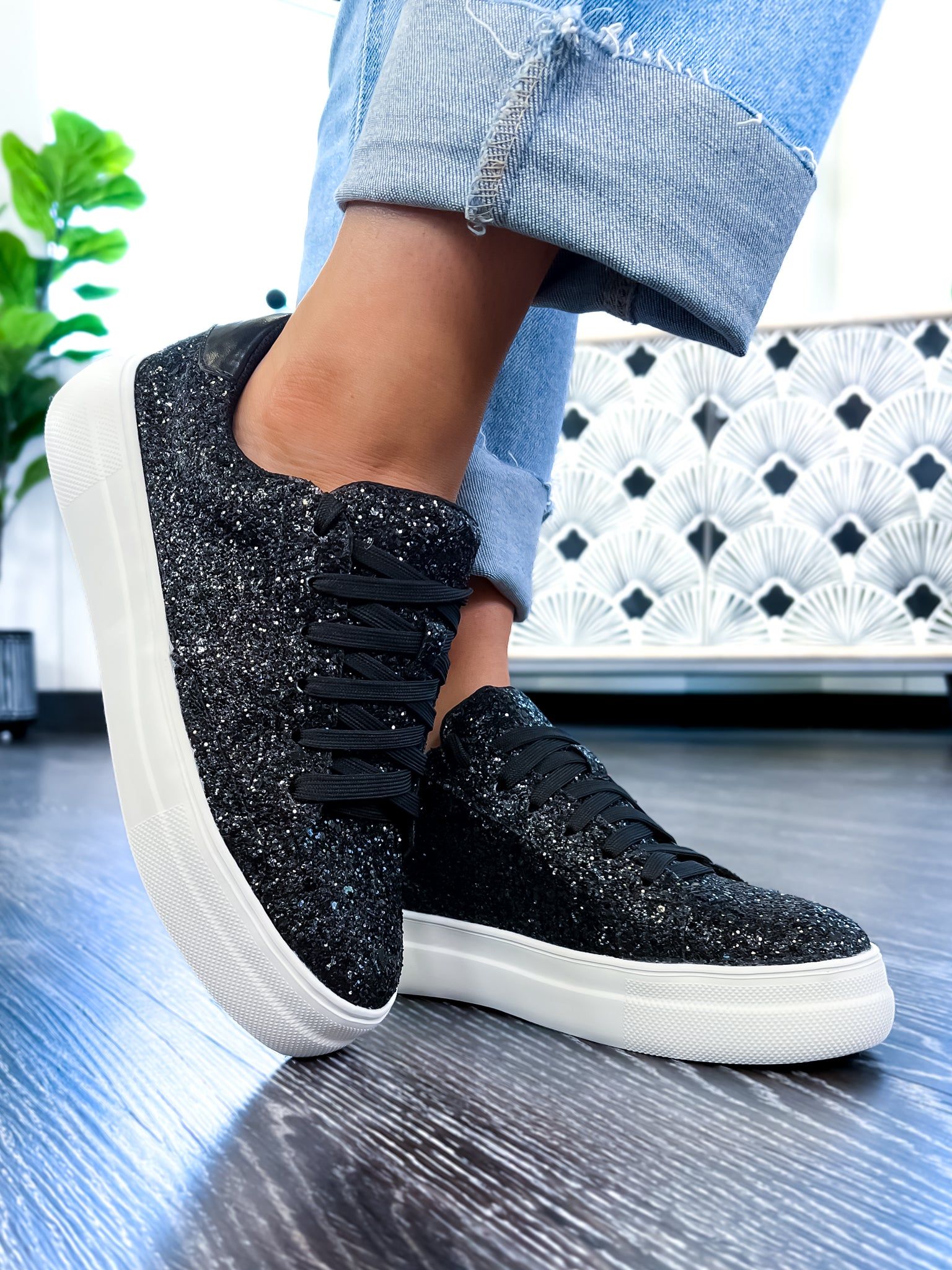 Glaring Sneakers | Black Glitter sold by ZZs