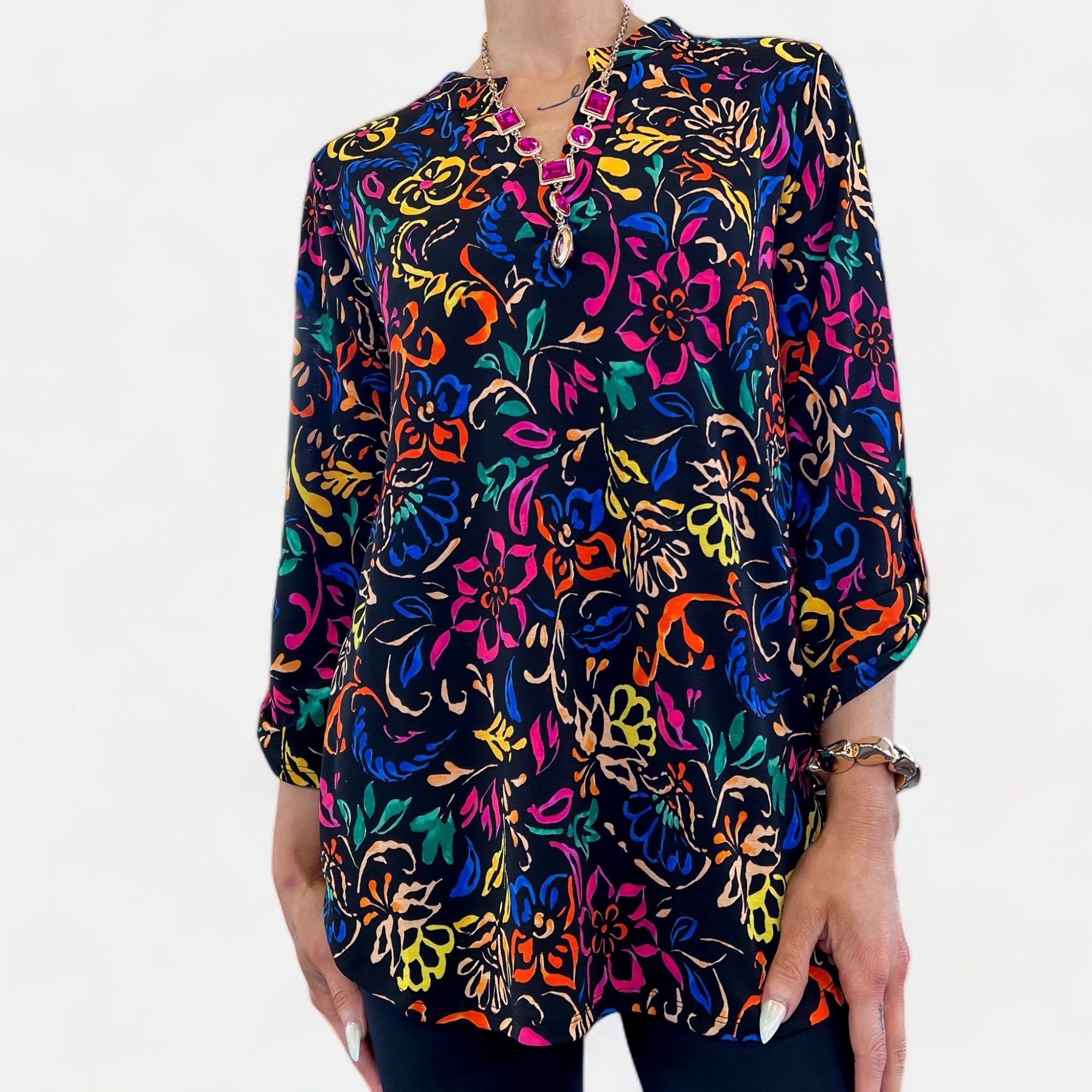 Black Multi Floral Lizzy Top sold by ZZs