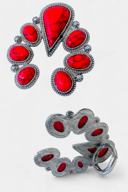 Red Stone Squash Blossom Stretch Ring sold by ZZs