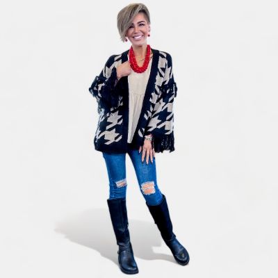 Houndstooth Fringe Cardigan [NO RETURNS] sold by ZZs