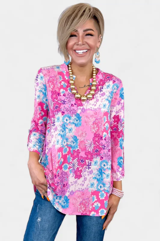Pink Abstract Floral Lizzy Top [NO RETURNS] sold by ZZs