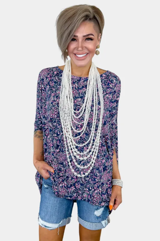 Navy Paisley Essential Top sold by ZZs