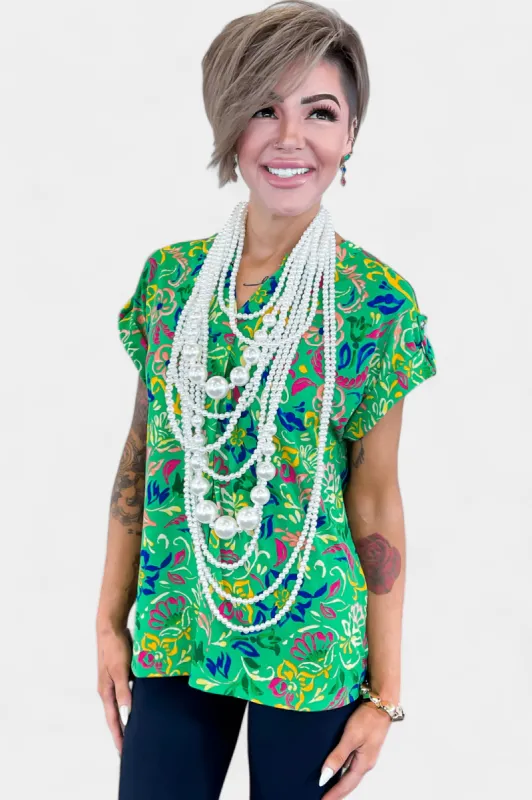 Green Flower Lizzy Short Sleeve Top [NO RETURNS] sold by ZZs