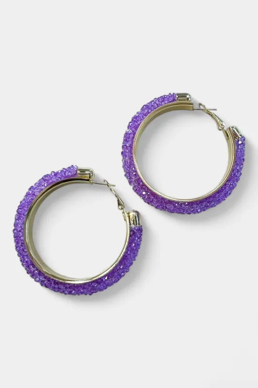 Gold & Purple Rhinestone Crystal Hoop Earrings sold by ZZs