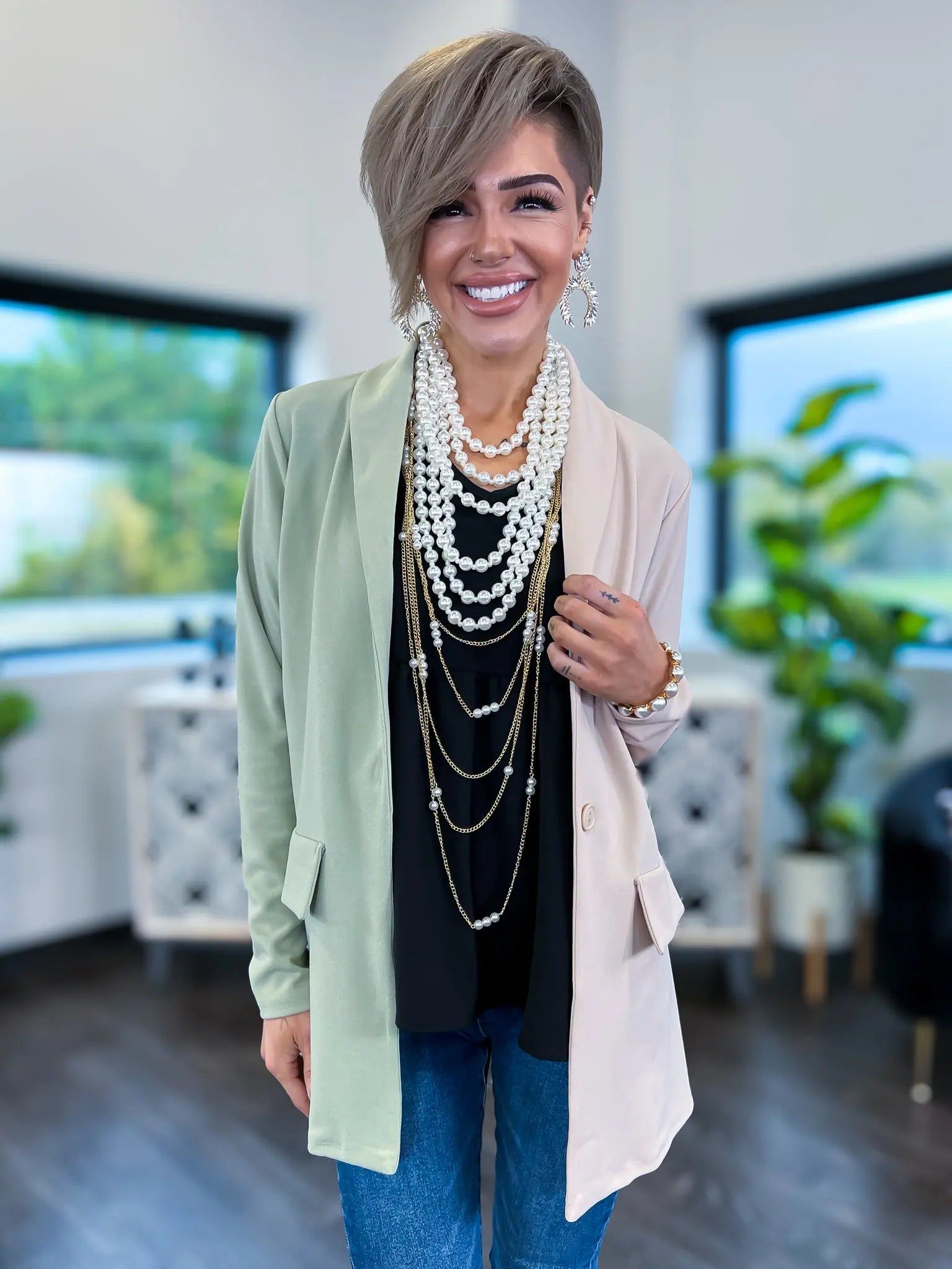 Sage & Oatmeal Colorblock Blazer sold by ZZs product image thumbnail 3