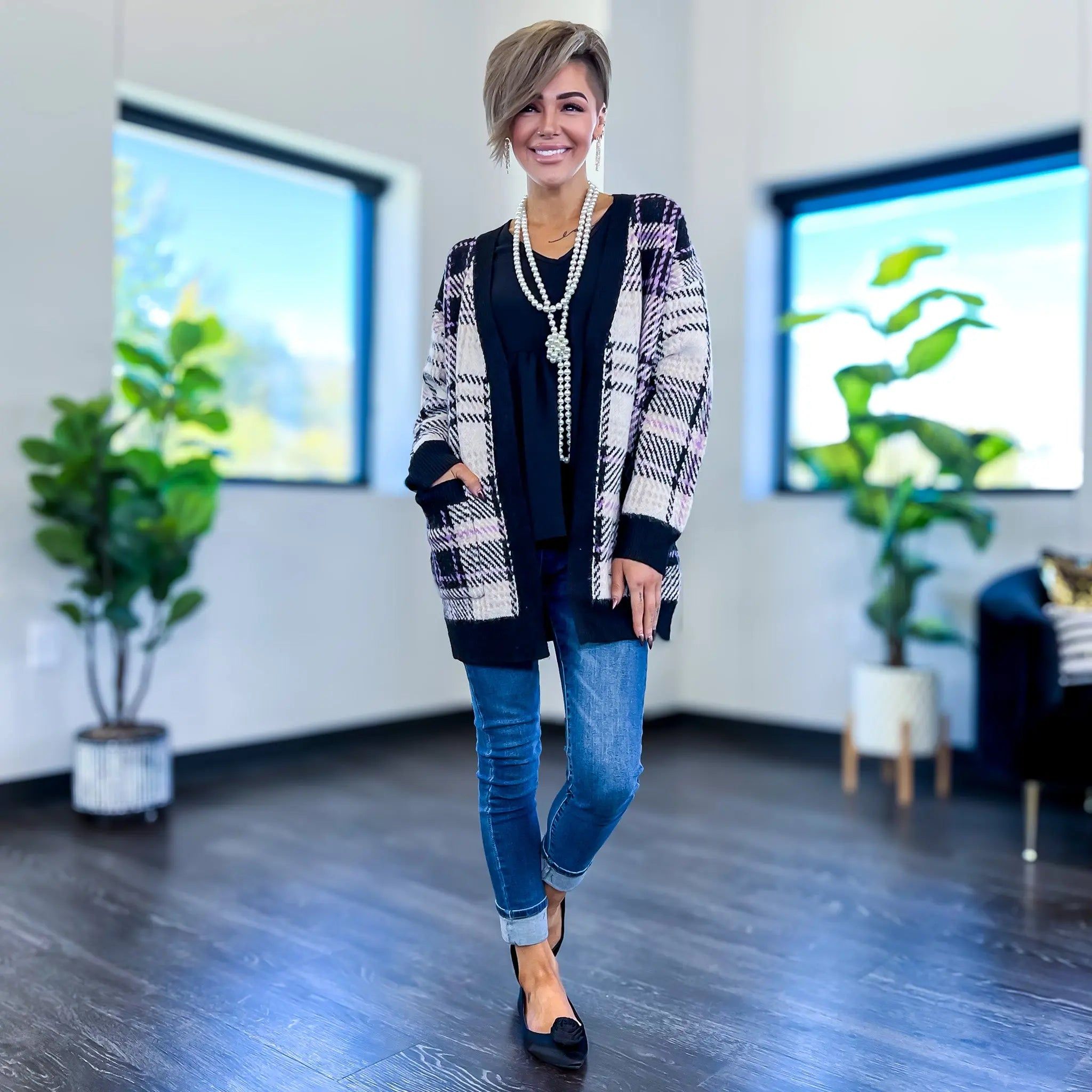 Black Plaid Long Cardigan sold by ZZs product image thumbnail 2