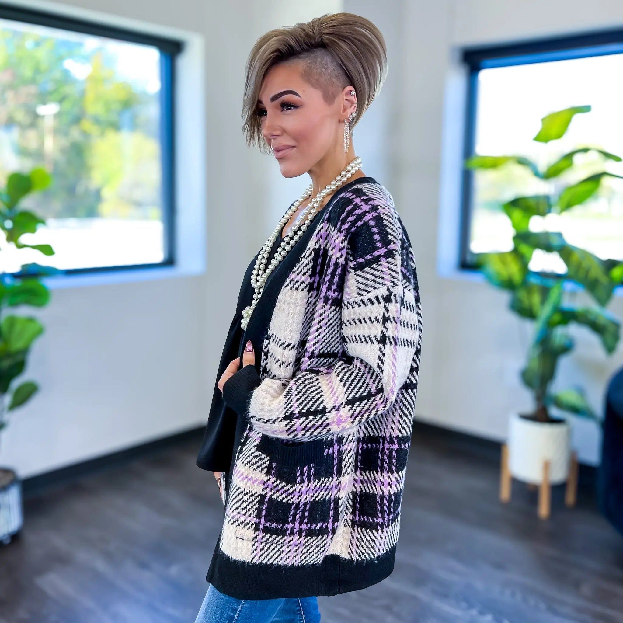 Black Plaid Long Cardigan sold by ZZs product image thumbnail 3