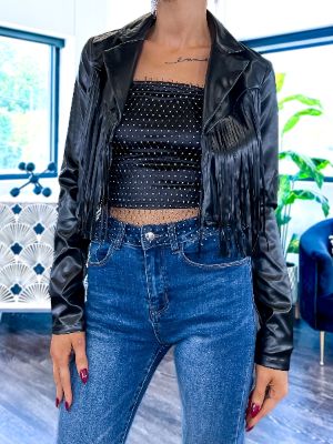 Black Fringe Jacket sold by ZZs