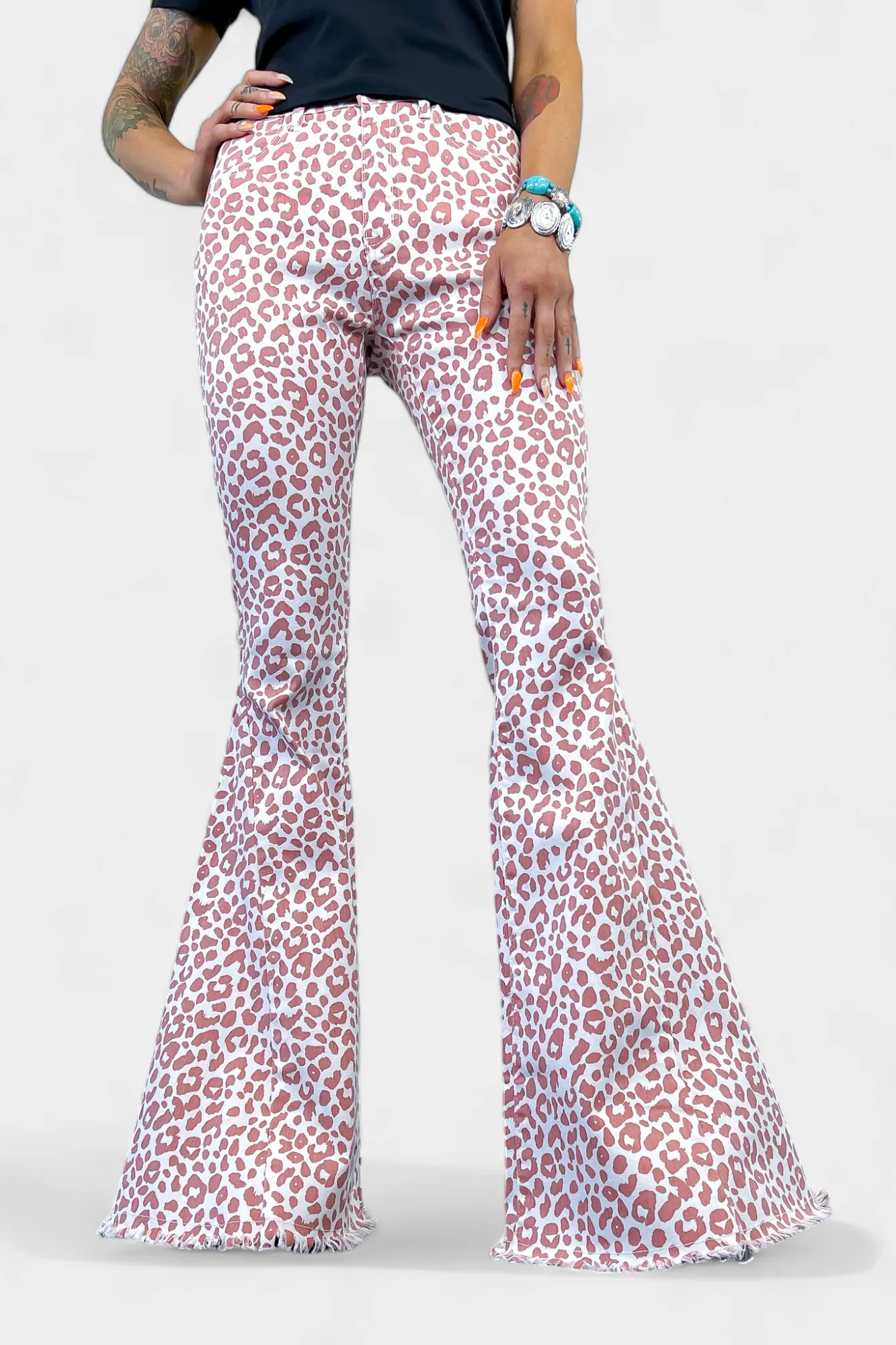 Pink Leopard Flared Jeans sold by ZZs