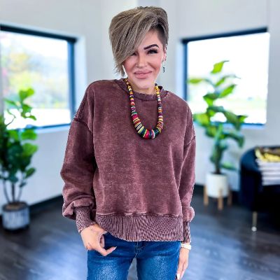 Brown Acid Wash Oversized Sweatshirt sold by ZZs