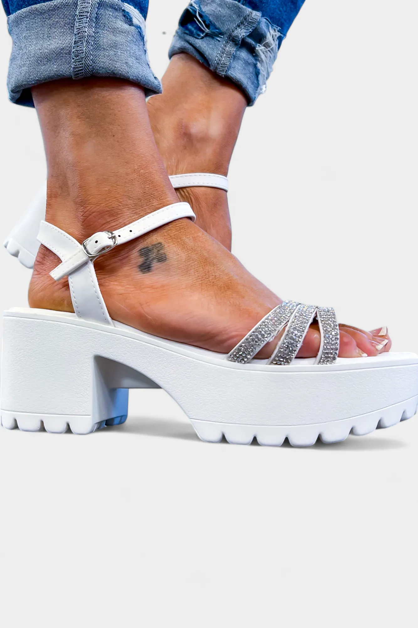 White Rhinestone Chunky Sandals sold by ZZs product image thumbnail 3