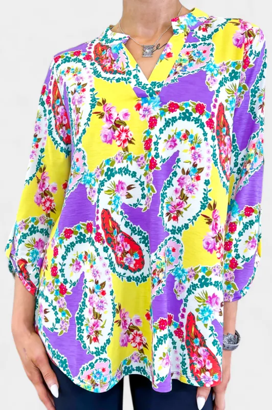 Lavender Colorful Paisley Lizzy Top [NO RETURNS] sold by ZZs