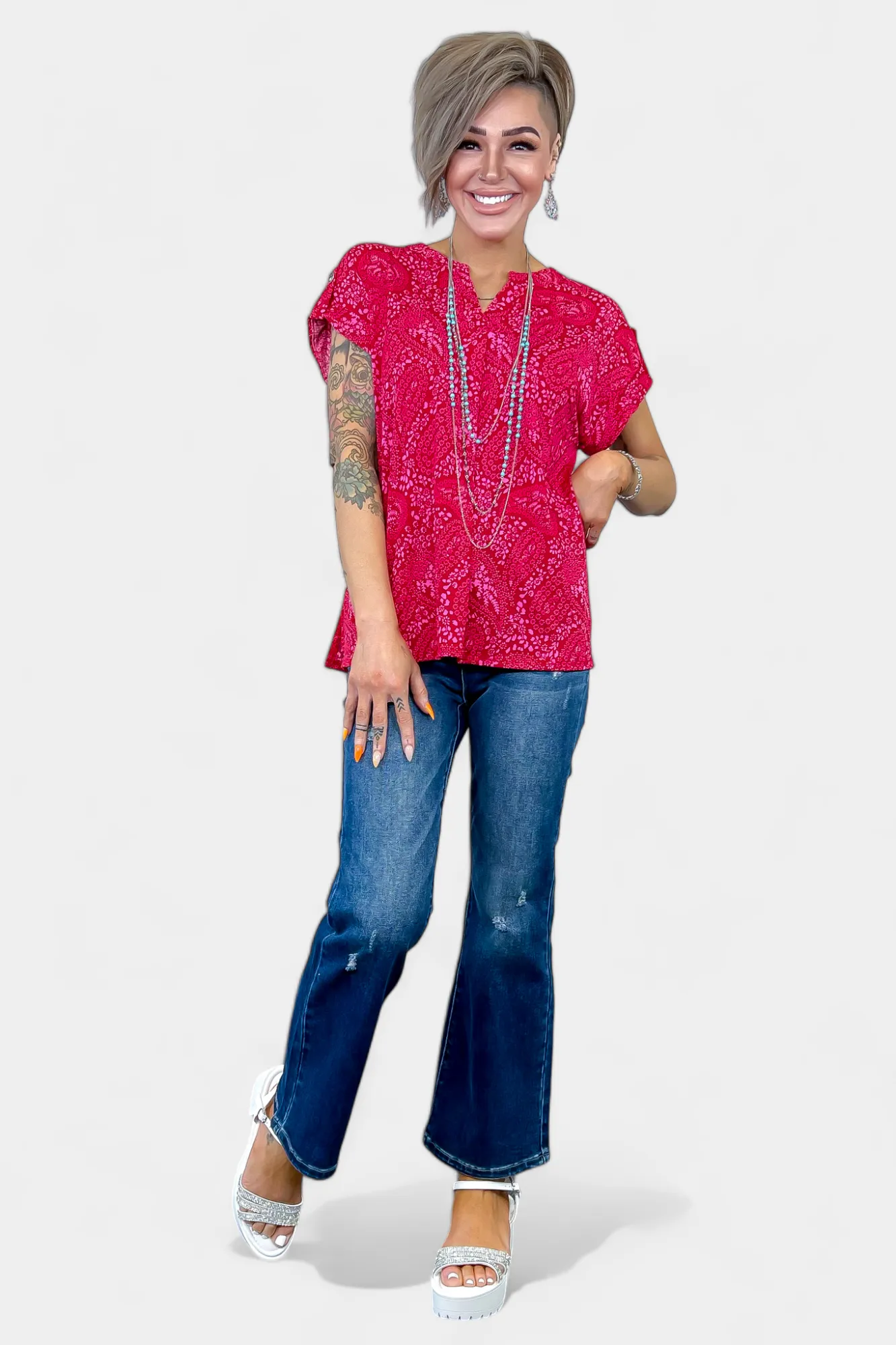 Red Pink Lizzy Short Sleeve Top sold by ZZs product image thumbnail 3